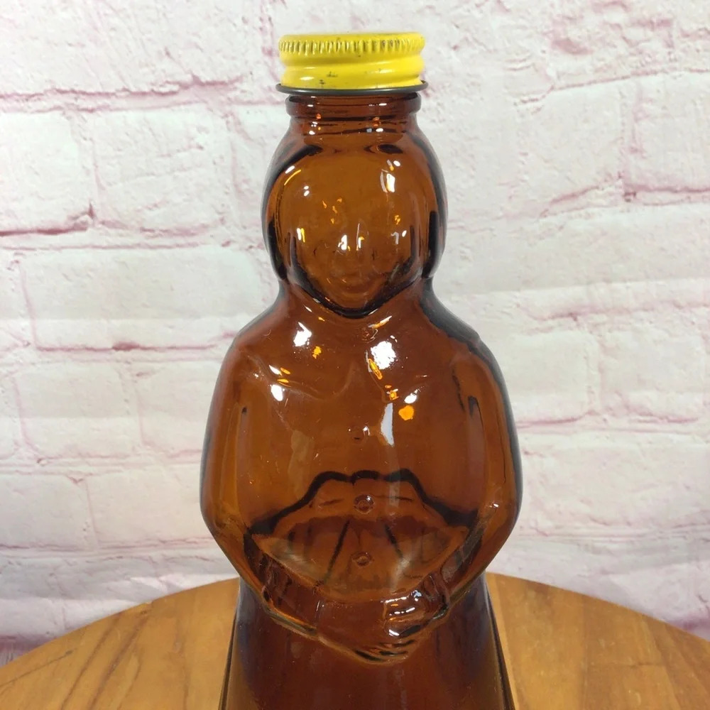 Vintage Mrs. Butterworth’s Amber Glass Syrup Bottle with Metal Screw On Cap - Picture 2 of 9
